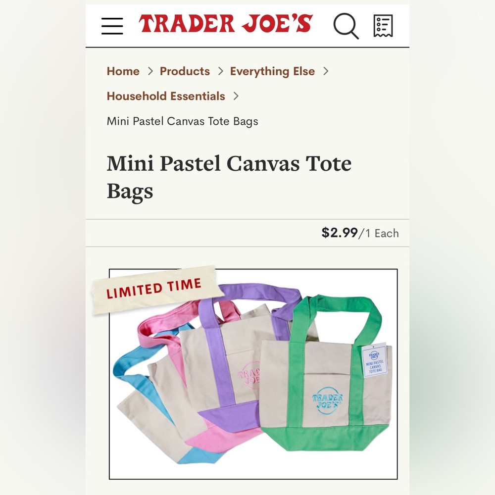 Trader Joe’s mini tote, blue handles